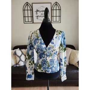 Reformation Silk Blue Floral Blouse